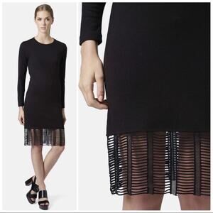 Topshop Black Mesh Fishnet Hem Dress 12 Stretch Knit Modern Minimalist Chic